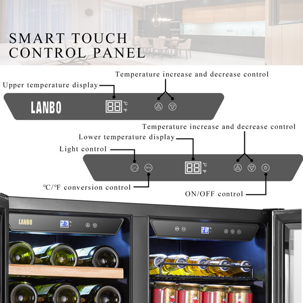 Lanbo Freestanding Refrigeration 29.5'' width 33 Bottle and 70 Can Dual